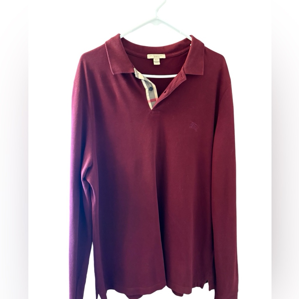BURBERRY BRIT long sleeve polo men’s size xxl maroon/check print